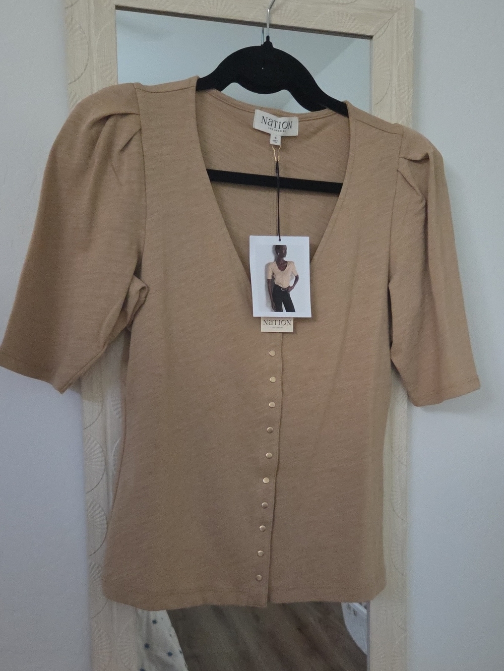 Nation LTD Jen Button-Front V-Neck Short Sleeve Top